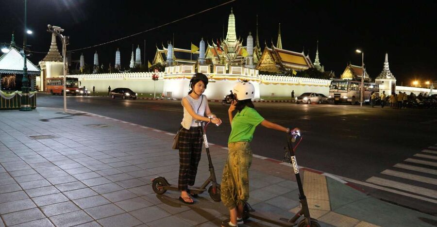 Bangkok: E-Scooter Night Tour with Local Street Food - The Grand Palace under lights