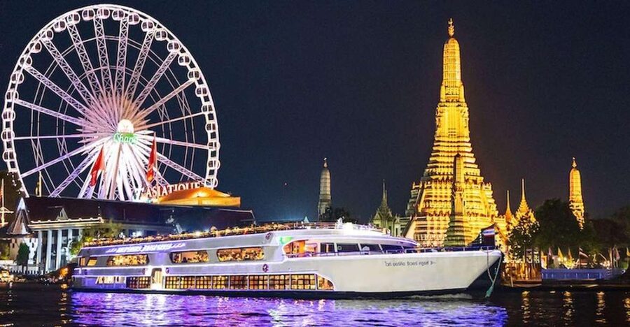 Bangkok: White Orchid Chao Phraya Dinner Cruise free Beer - From ICONSIAM to the National Museum of Royal Barges